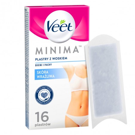 Veet Minima 16 szt. - plastry z woskiem skóra wrażliwa bikini i pachy