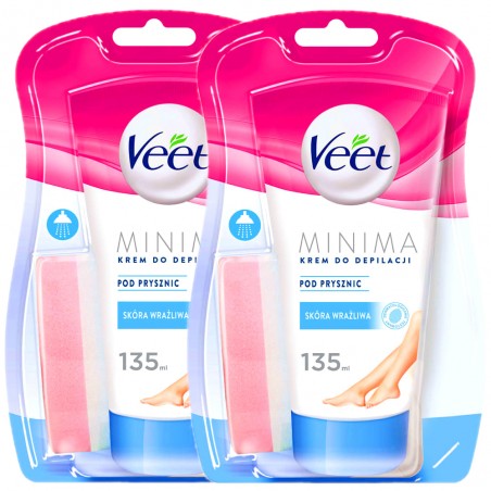 Zestaw 2x Veet Minima 135 ml - krem do depilacji pod prysznic skóra wrażliwa