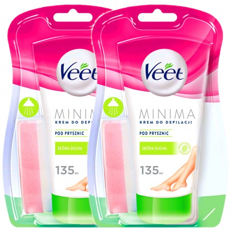 Zestaw Veet Minima 2x 135 ml - krem do depilacji pod prysznic skóra sucha