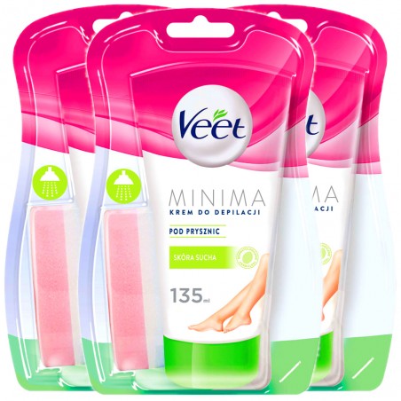 Zestaw Veet Minima 3x 135 ml - krem do depilacji pod prysznic skóra sucha