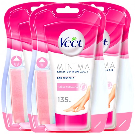 Zestaw Veet Minima 3x135 ml - krem do depilacji pod prysznic skóra normalna