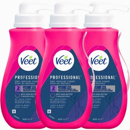 Zestaw Veet Professional 3x 400 ml - krem do depilacji każdy rodzaj skóry