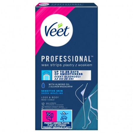 Veet Professional 12 szt. - plastry z woskiem skóra wrażliwa nogi i ciało