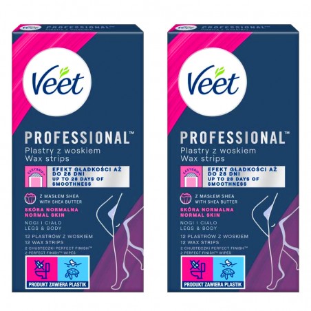 Zestaw Veet Professional 2x 12 szt. - plastry z woskiem skóra normalna nogi i ciało